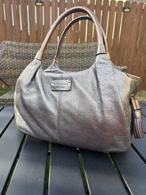 Kate Spade Stevie Metallic Bronze Pebbled Leather Satchel Shoulder Bag Tassel